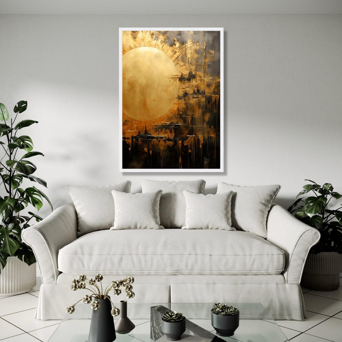 Abstract Golden Sun Canvas, Modern Wall Art, Metallic Gold Accent, Contemporary Home Decoration, Large Canvas Gift Art, Home Decor, Print