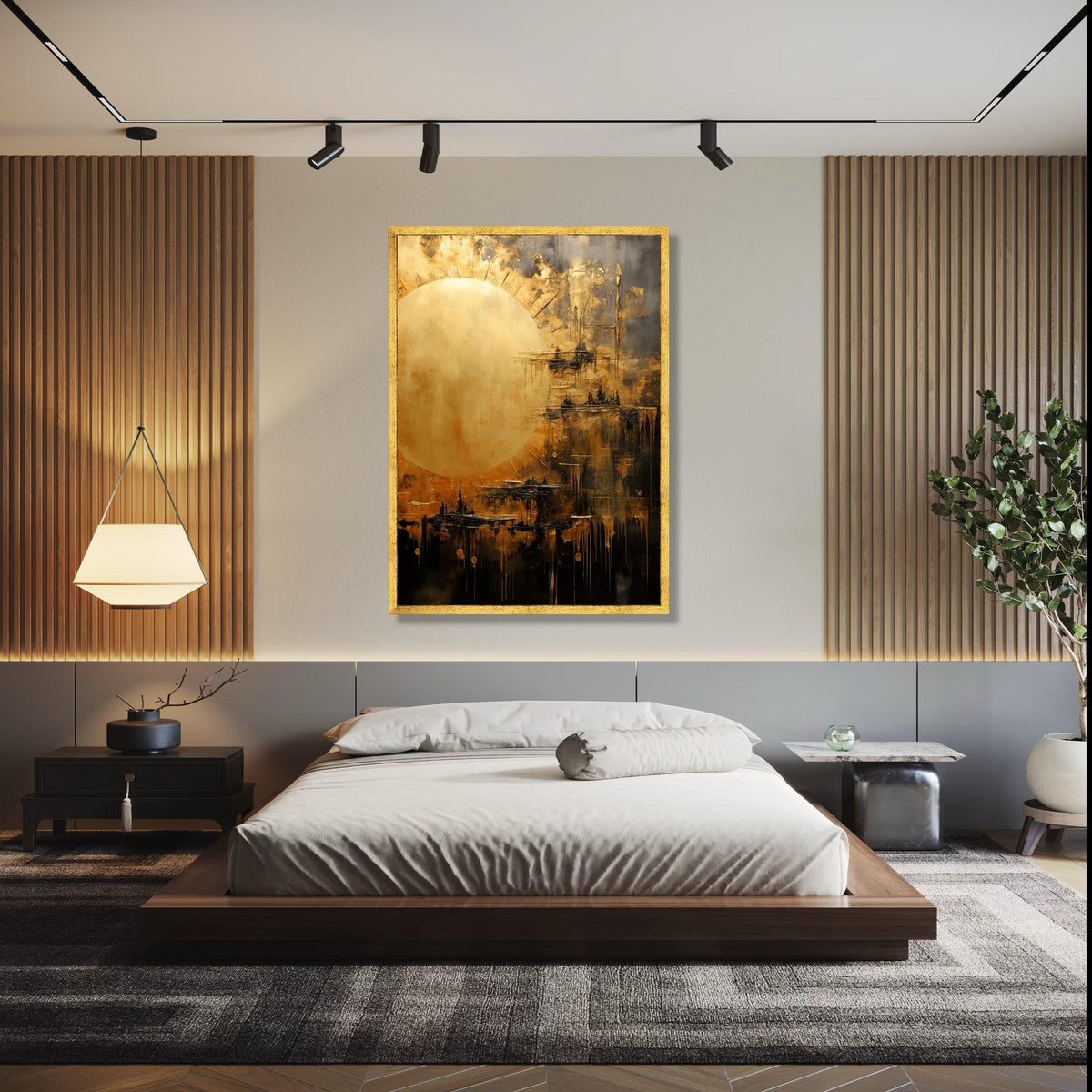 Abstract Golden Sun Canvas, Modern Wall Art, Metallic Gold Accent, Contemporary Home Decoration, Large Canvas Gift Art, Home Decor, Print