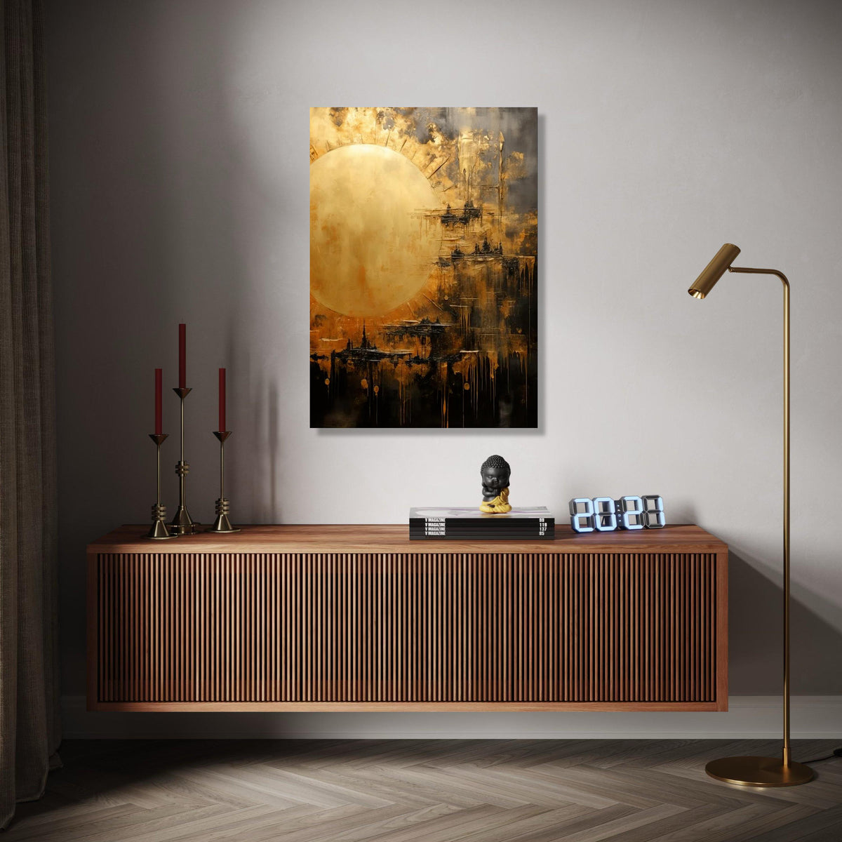 Abstract Golden Sun Canvas, Modern Wall Art, Metallic Gold Accent, Contemporary Home Decoration, Large Canvas Gift Art, Home Decor, Print