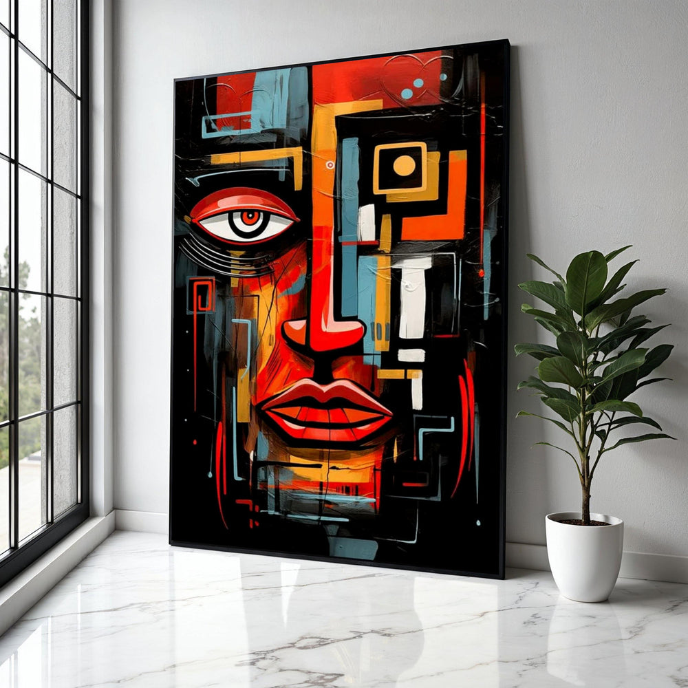 Abstract Modern Face Art, Geometric Expression Canvas, Bold Colorful Wall Art, Contemporary Portrait Decoration, Gift Art, Home Decor, Print