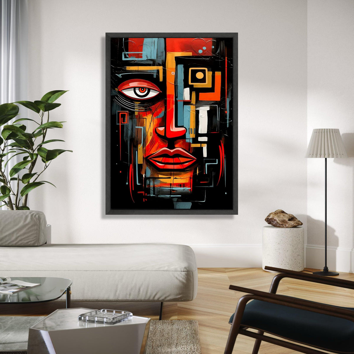 Abstract Modern Face Art, Geometric Expression Canvas, Bold Colorful Wall Art, Contemporary Portrait Decoration, Gift Art, Home Decor, Print