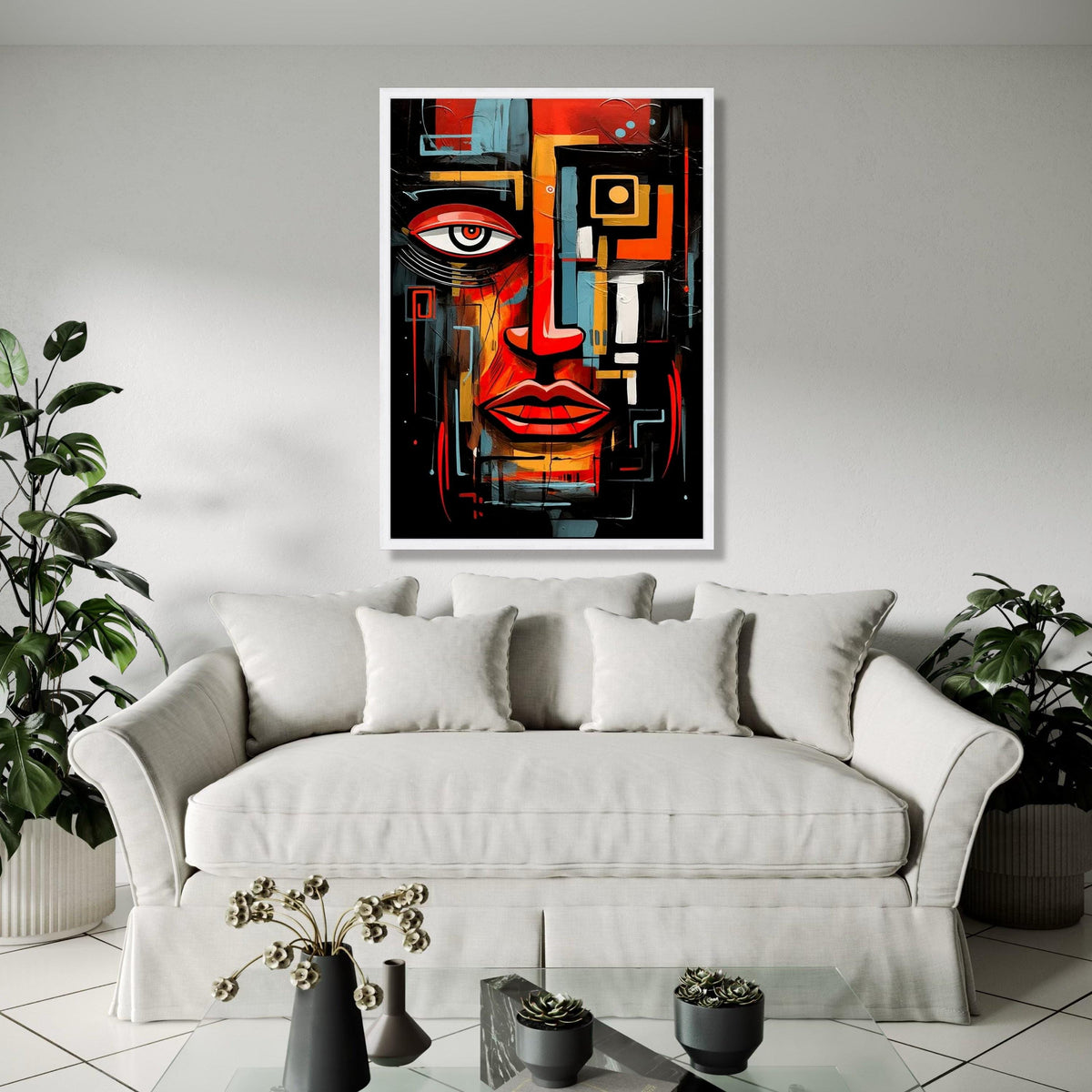 Abstract Modern Face Art, Geometric Expression Canvas, Bold Colorful Wall Art, Contemporary Portrait Decoration, Gift Art, Home Decor, Print