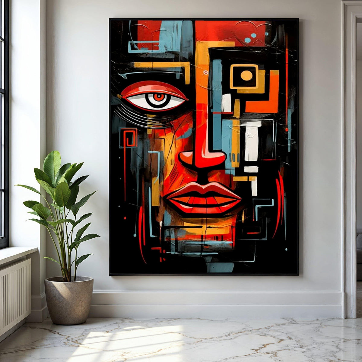 Abstract Modern Face Art, Geometric Expression Canvas, Bold Colorful Wall Art, Contemporary Portrait Decoration, Gift Art, Home Decor, Print