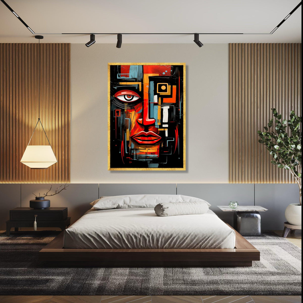 Abstract Modern Face Art, Geometric Expression Canvas, Bold Colorful Wall Art, Contemporary Portrait Decoration, Gift Art, Home Decor, Print