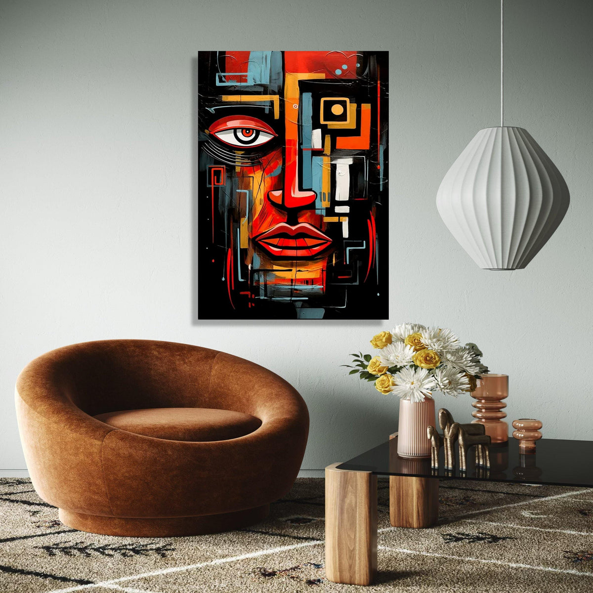 Abstract Modern Face Art, Geometric Expression Canvas, Bold Colorful Wall Art, Contemporary Portrait Decoration, Gift Art, Home Decor, Print