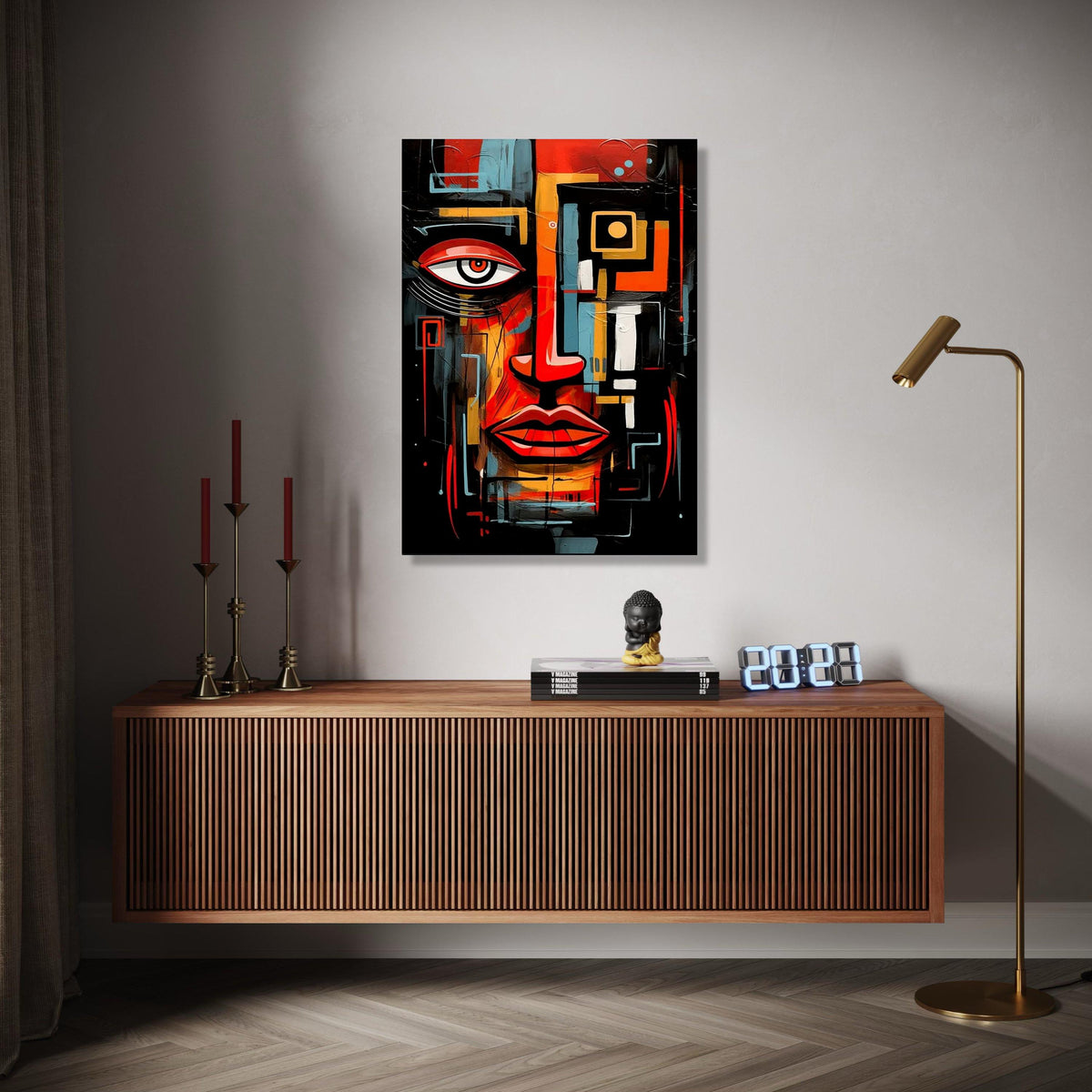 Abstract Modern Face Art, Geometric Expression Canvas, Bold Colorful Wall Art, Contemporary Portrait Decoration, Gift Art, Home Decor, Print