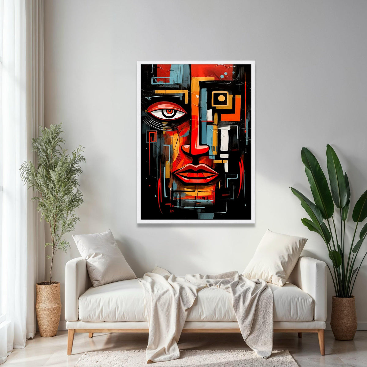 Abstract Modern Face Art, Geometric Expression Canvas, Bold Colorful Wall Art, Contemporary Portrait Decoration, Gift Art, Home Decor, Print