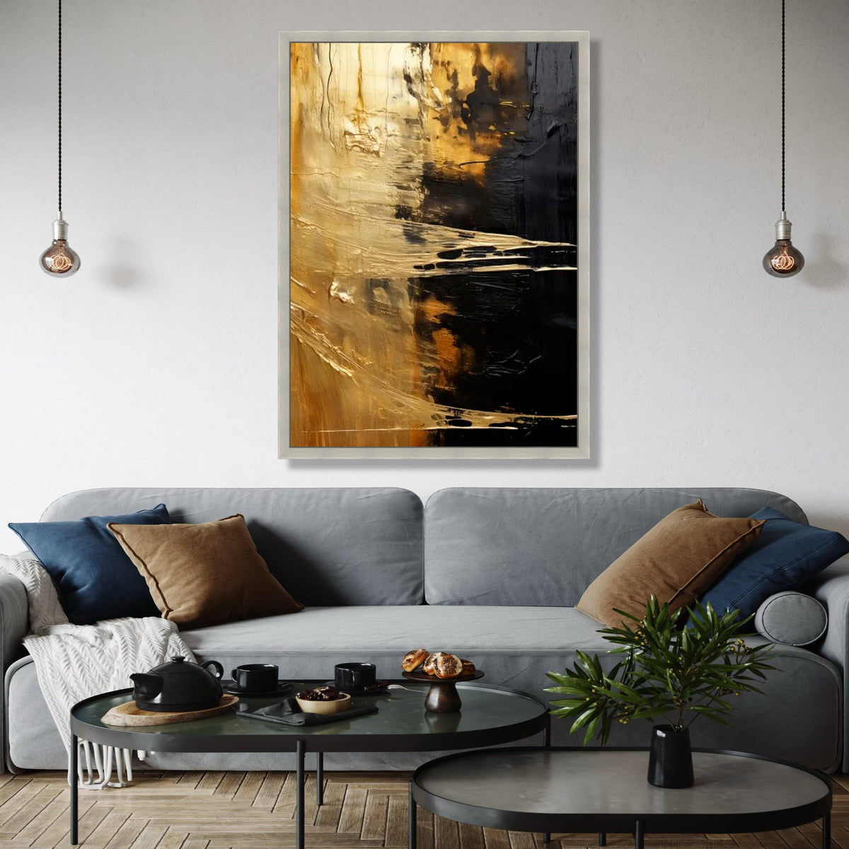 Golden Abstract Canvas, Modern Black and Gold Wall Art, Metallic Effect Canvas Decoration, Contemporary Art for Gift Art, Home Decor, Print