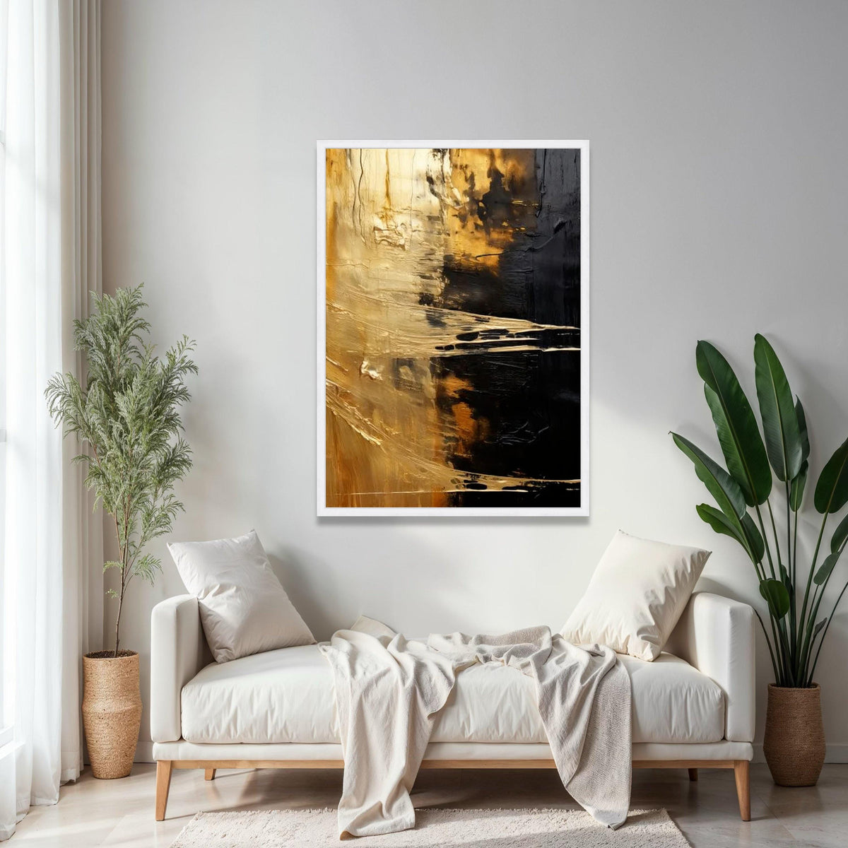 Golden Abstract Canvas, Modern Black and Gold Wall Art, Metallic Effect Canvas Decoration, Contemporary Art for Gift Art, Home Decor, Print