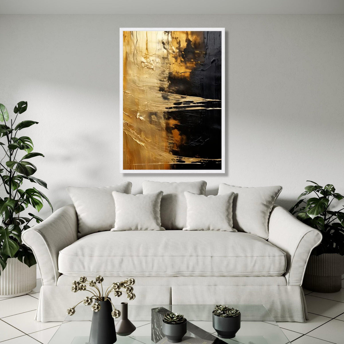 Golden Abstract Canvas, Modern Black and Gold Wall Art, Metallic Effect Canvas Decoration, Contemporary Art for Gift Art, Home Decor, Print