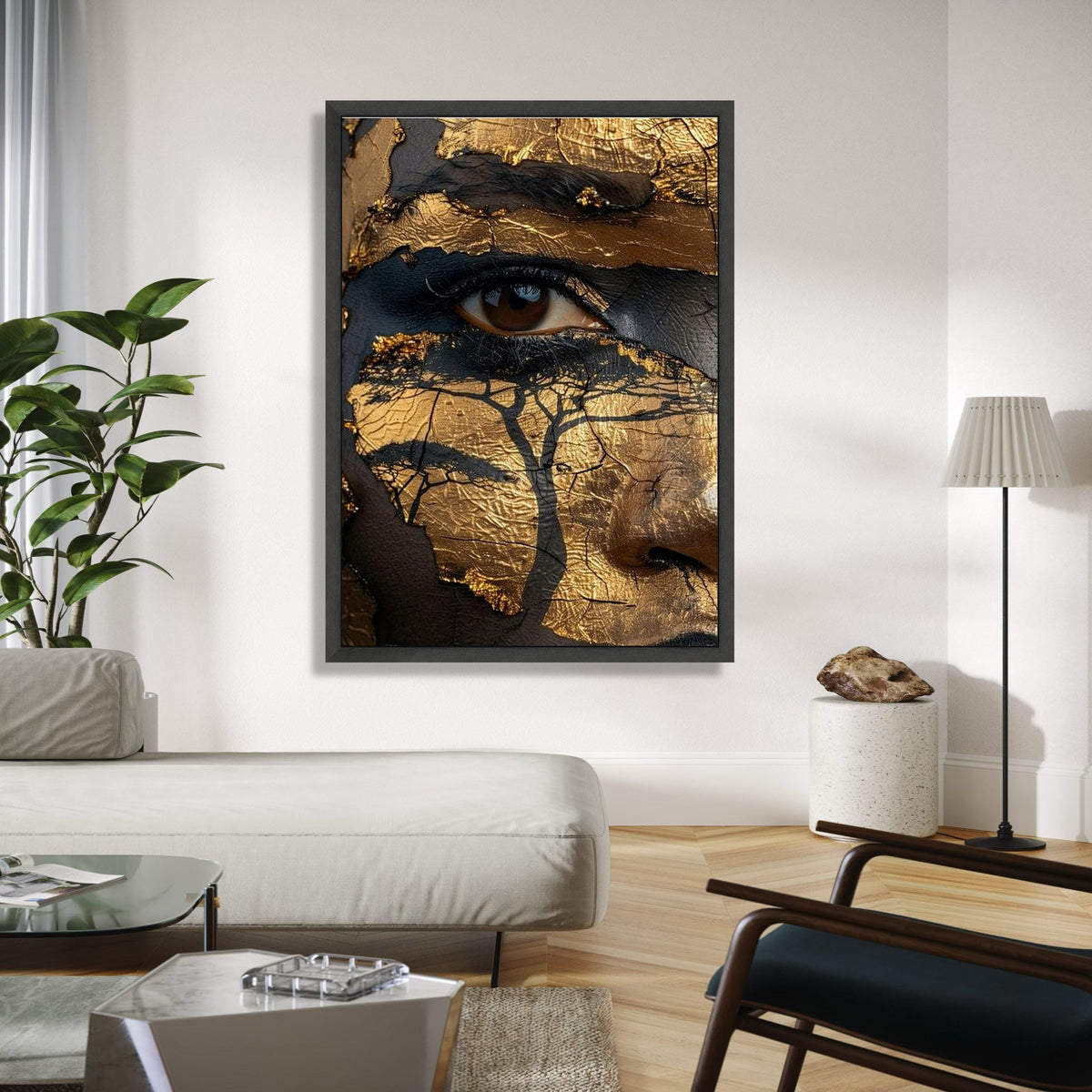 Abstract African Map Face Canvas Wall Art, Gold and Black Face Paint, Tribal Art Decor, Ethnic Canvas Portrait, Gift Art, Home Decor, Print