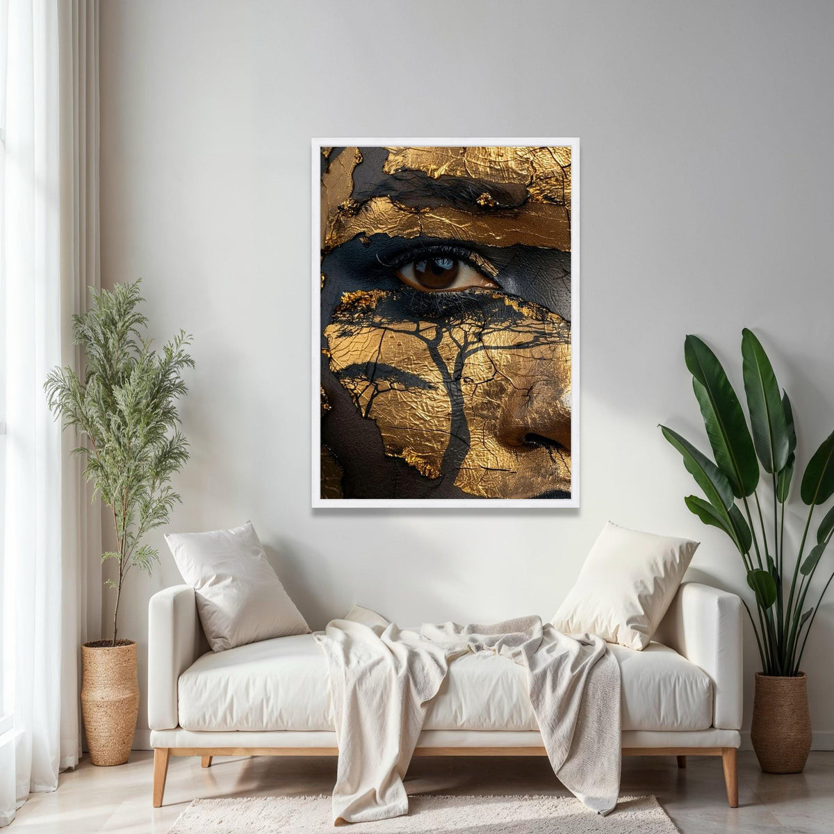 Abstract African Map Face Canvas Wall Art, Gold and Black Face Paint, Tribal Art Decor, Ethnic Canvas Portrait, Gift Art, Home Decor, Print
