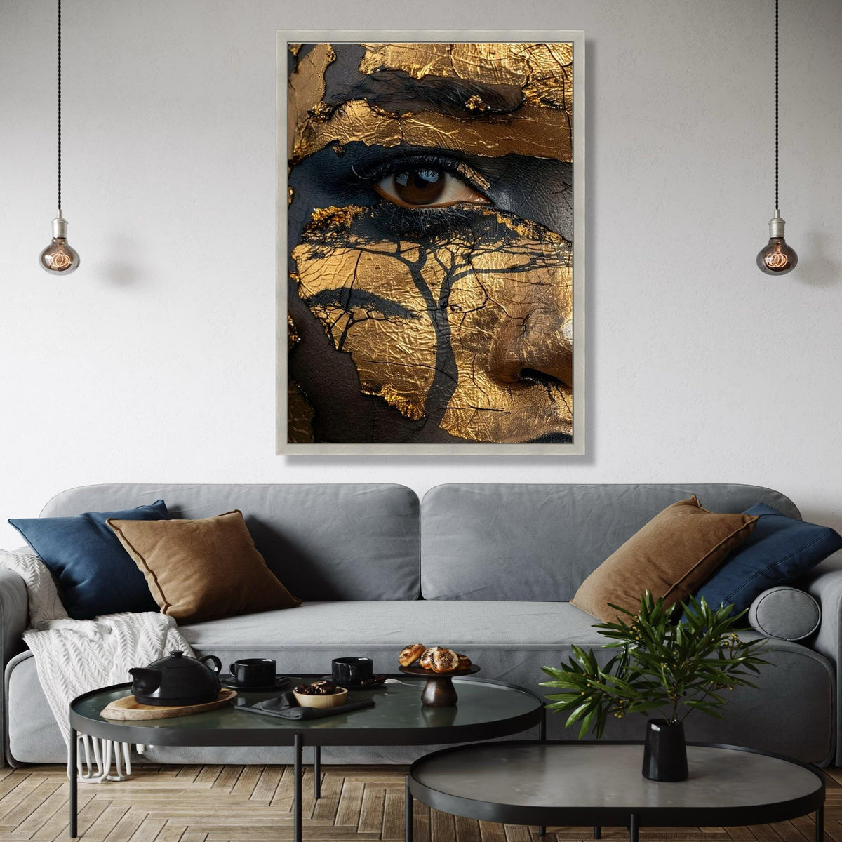 Abstract African Map Face Canvas Wall Art, Gold and Black Face Paint, Tribal Art Decor, Ethnic Canvas Portrait, Gift Art, Home Decor, Print
