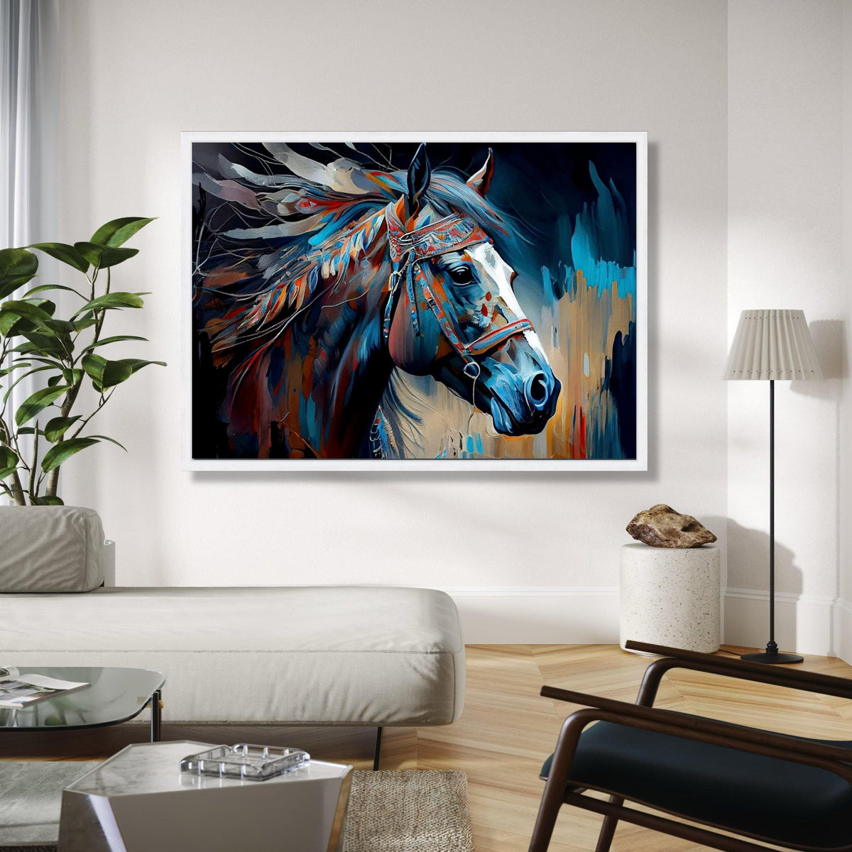 Abstract Tribal Horse Canvas Wall Art, Colorful Painted Horse Portrait, Native American Style Canvas, Modern Gift Art, Home Decor, Print