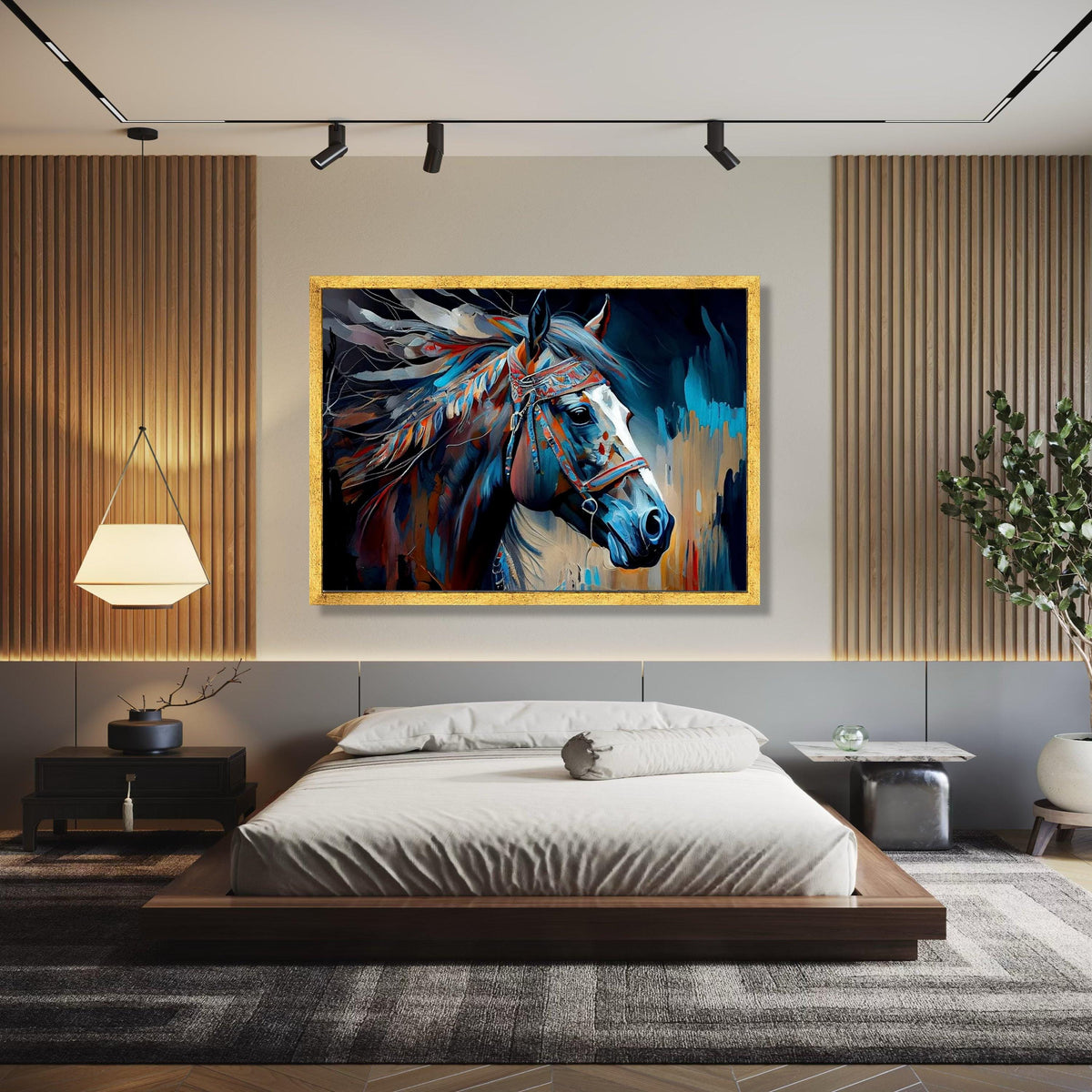 Abstract Tribal Horse Canvas Wall Art, Colorful Painted Horse Portrait, Native American Style Canvas, Modern Gift Art, Home Decor, Print