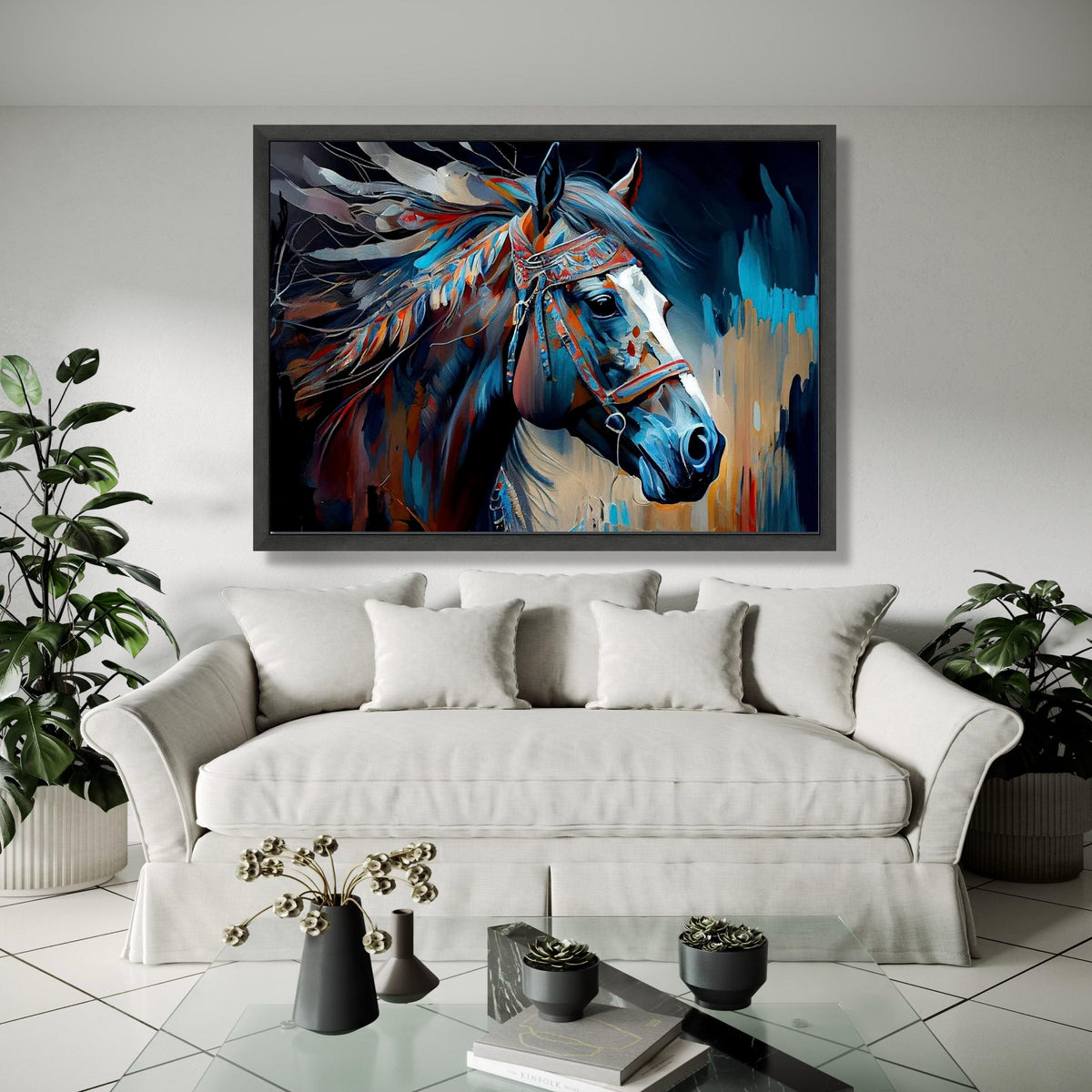 Abstract Tribal Horse Canvas Wall Art, Colorful Painted Horse Portrait, Native American Style Canvas, Modern Gift Art, Home Decor, Print