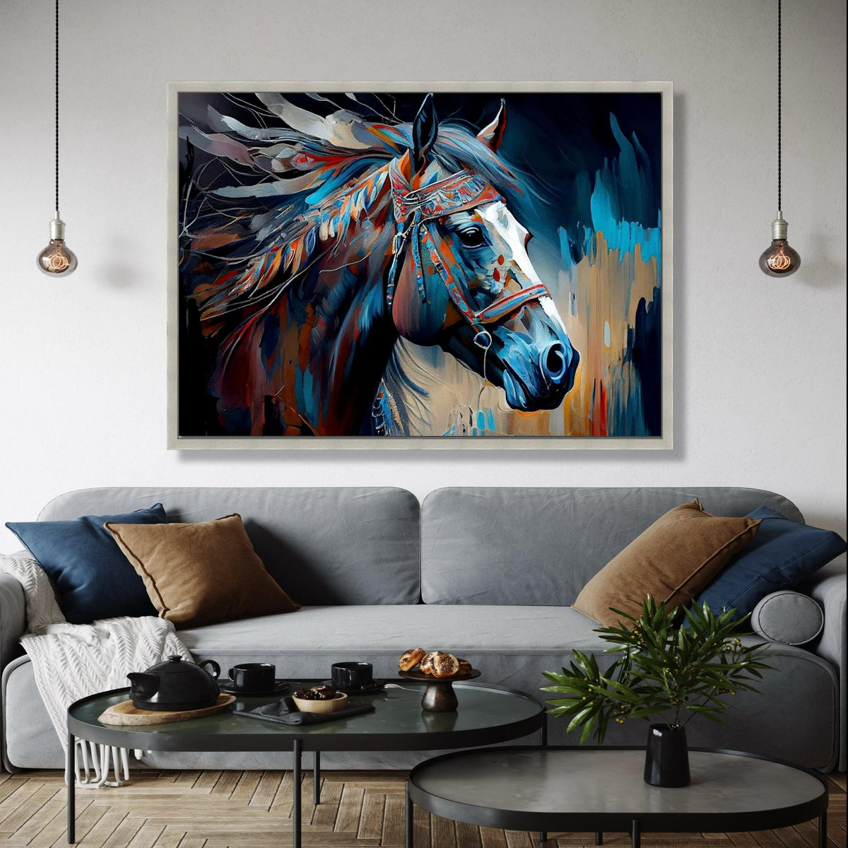 Abstract Tribal Horse Canvas Wall Art, Colorful Painted Horse Portrait, Native American Style Canvas, Modern Gift Art, Home Decor, Print