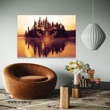 Majestic Wolf Face, Double Exposure Forest Canvas, Nature Reflection Wall Art, Wildlife Canvas Decor, Mystical Gift Art, Home Decor, Print