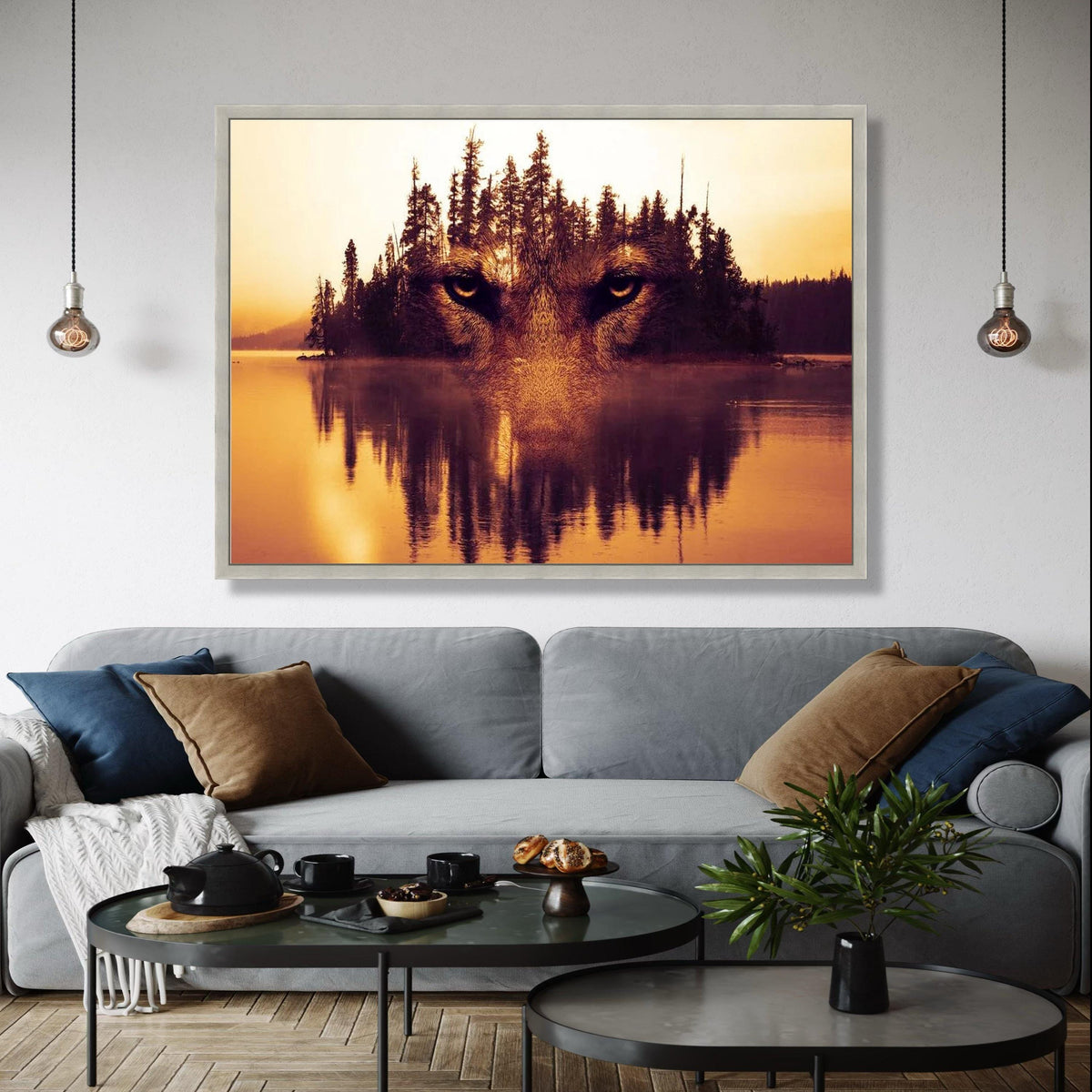 Majestic Wolf Face, Double Exposure Forest Canvas, Nature Reflection Wall Art, Wildlife Canvas Decor, Mystical Gift Art, Home Decor, Print