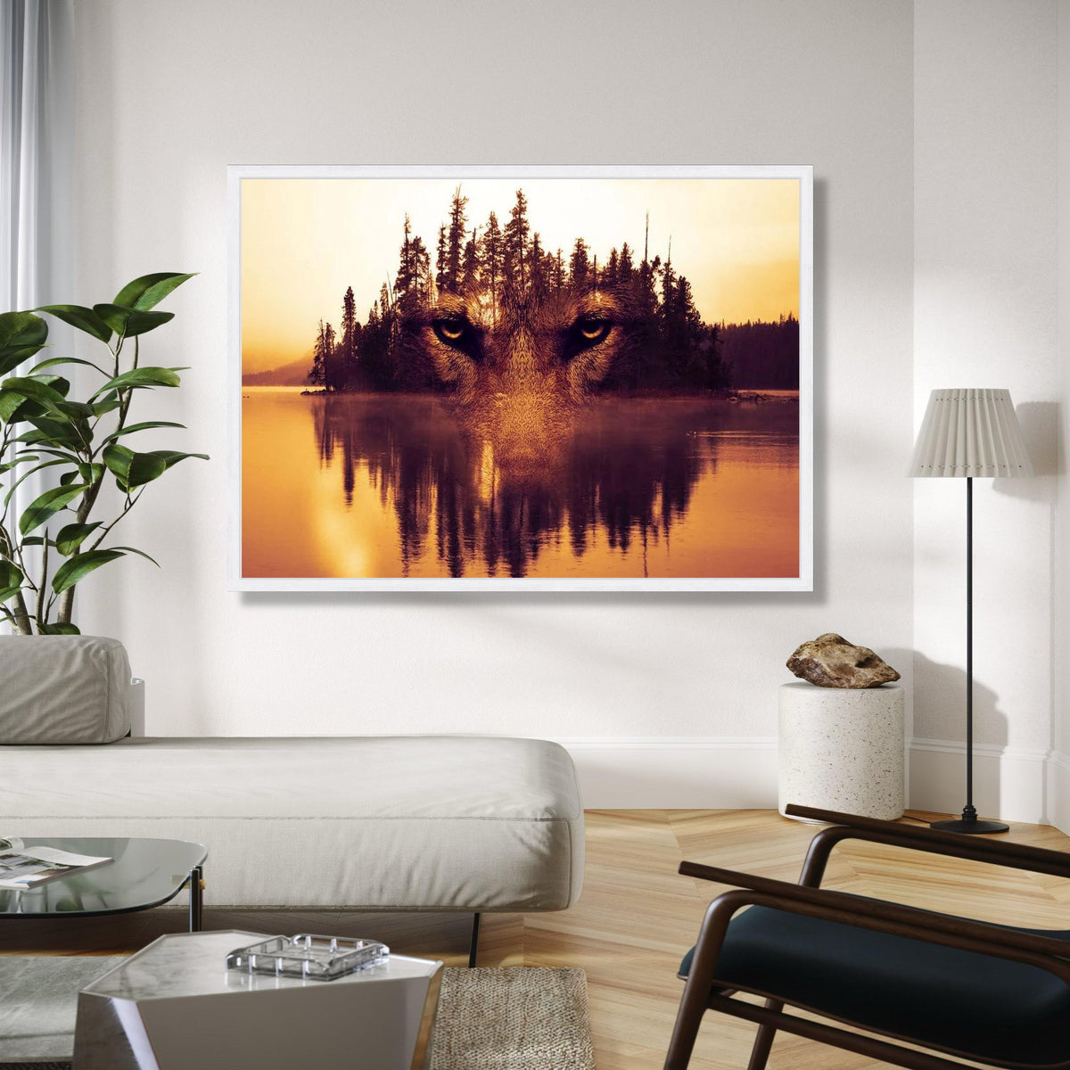 Majestic Wolf Face, Double Exposure Forest Canvas, Nature Reflection Wall Art, Wildlife Canvas Decor, Mystical Gift Art, Home Decor, Print