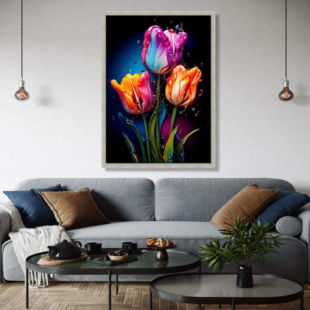 Vibrant Tulip Bouquet Canvas, Abstract Floral Wall Art, Colorful Flower Painting, Modern Nature Canvas, Home Gift Art, Home Decor, Print
