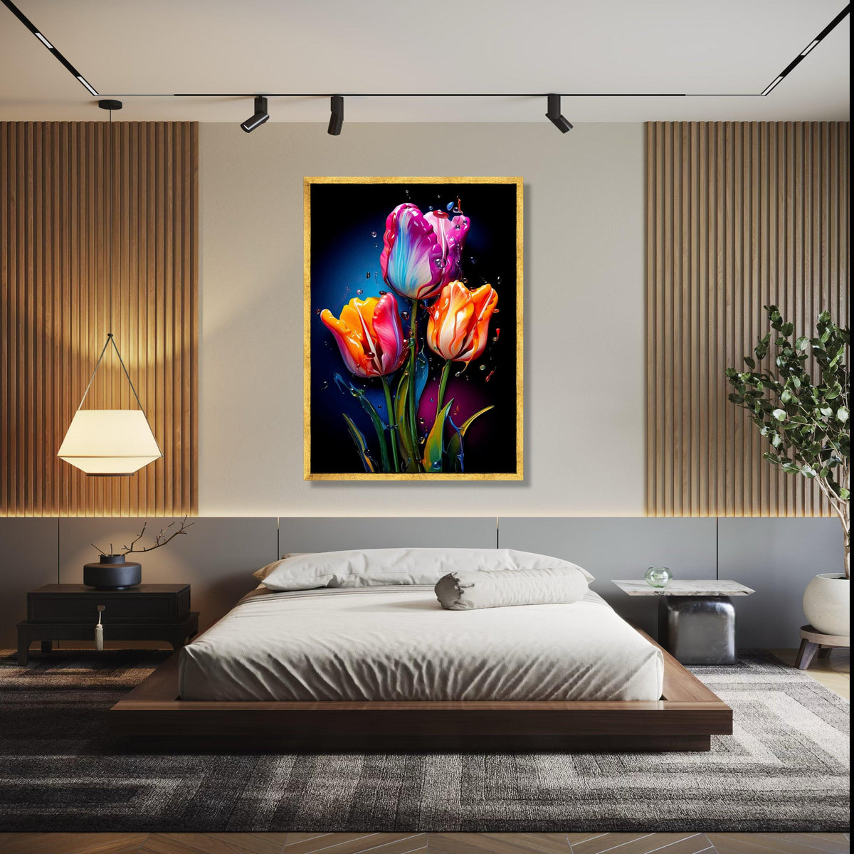 Vibrant Tulip Bouquet Canvas, Abstract Floral Wall Art, Colorful Flower Painting, Modern Nature Canvas, Home Gift Art, Home Decor, Print