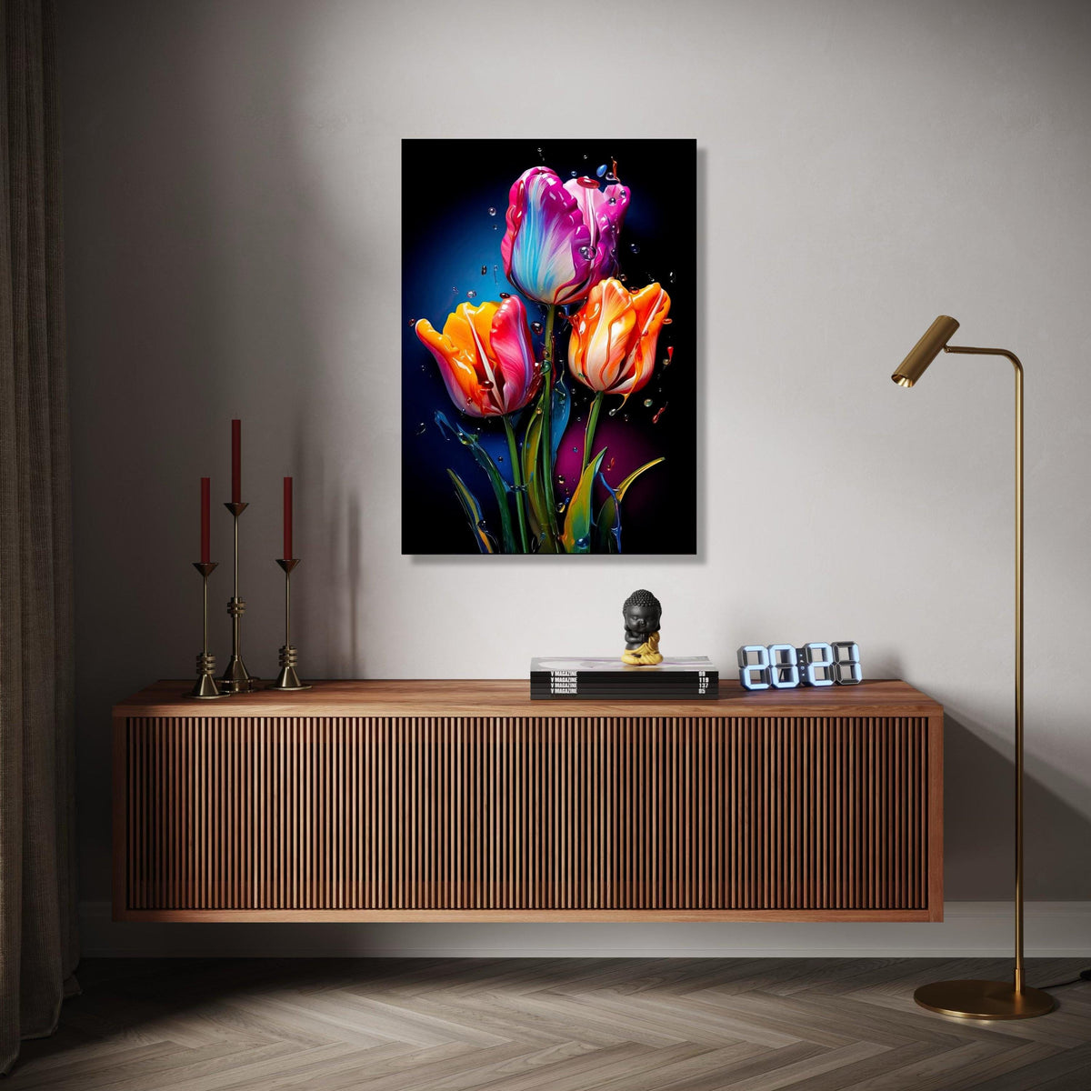 Vibrant Tulip Bouquet Canvas, Abstract Floral Wall Art, Colorful Flower Painting, Modern Nature Canvas, Home Gift Art, Home Decor, Print