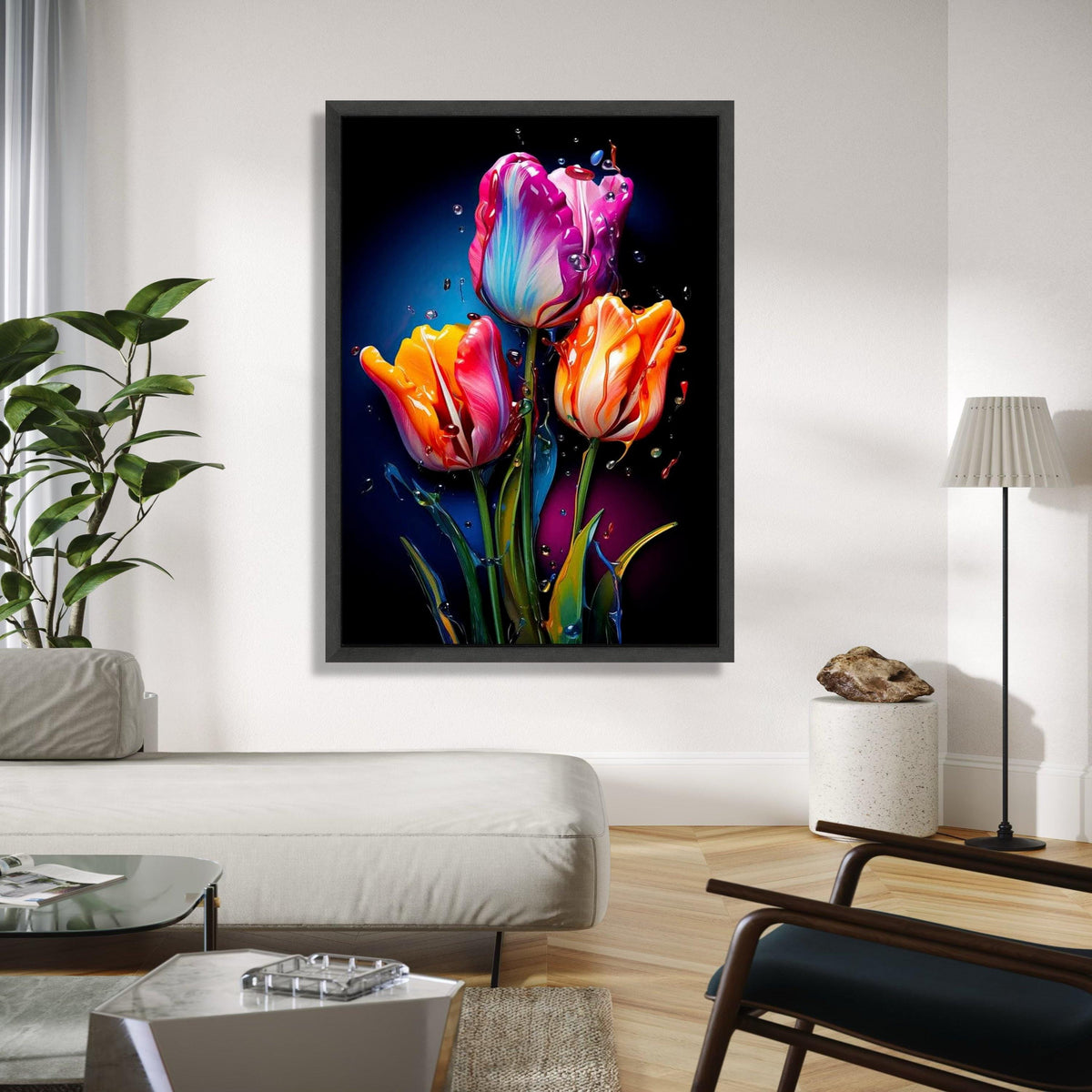 Vibrant Tulip Bouquet Canvas, Abstract Floral Wall Art, Colorful Flower Painting, Modern Nature Canvas, Home Gift Art, Home Decor, Print