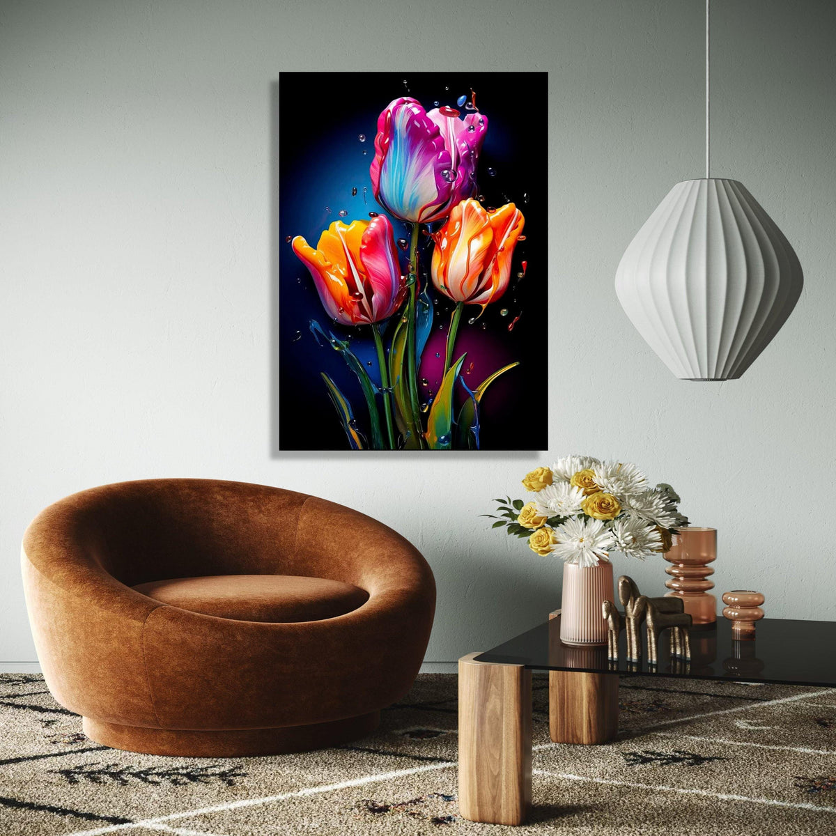 Vibrant Tulip Bouquet Canvas, Abstract Floral Wall Art, Colorful Flower Painting, Modern Nature Canvas, Home Gift Art, Home Decor, Print