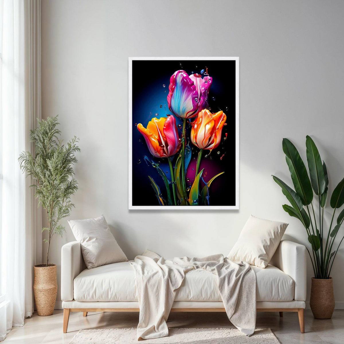 Vibrant Tulip Bouquet Canvas, Abstract Floral Wall Art, Colorful Flower Painting, Modern Nature Canvas, Home Gift Art, Home Decor, Print
