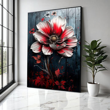 Dramatic Red and White Flower Canvas, Floral Wall Art, Modern Botanical Canvas, Elegant Home Decoration, Ready Gift Art, Home Decor, Print