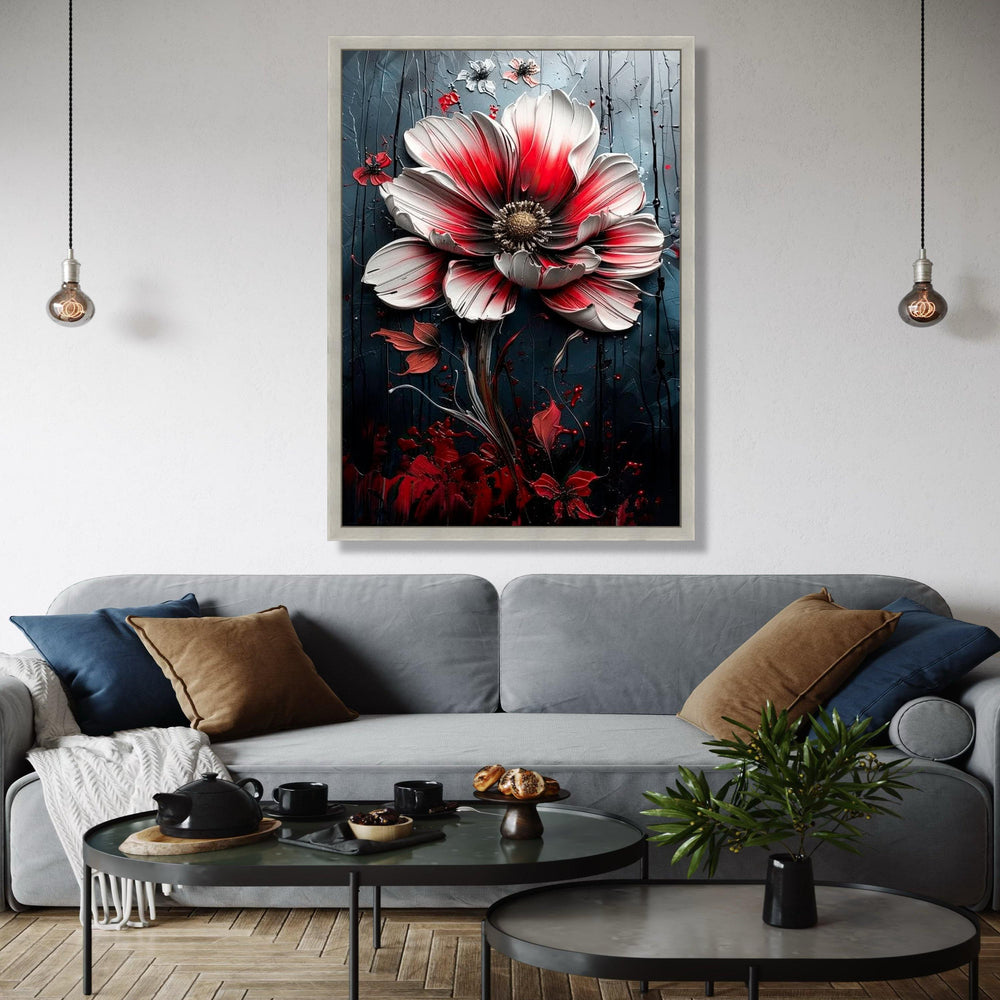 Dramatic Red and White Flower Canvas, Floral Wall Art, Modern Botanical Canvas, Elegant Home Decoration, Ready Gift Art, Home Decor, Print