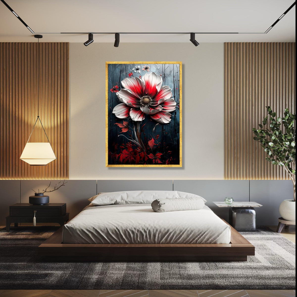Dramatic Red and White Flower Canvas, Floral Wall Art, Modern Botanical Canvas, Elegant Home Decoration, Ready Gift Art, Home Decor, Print