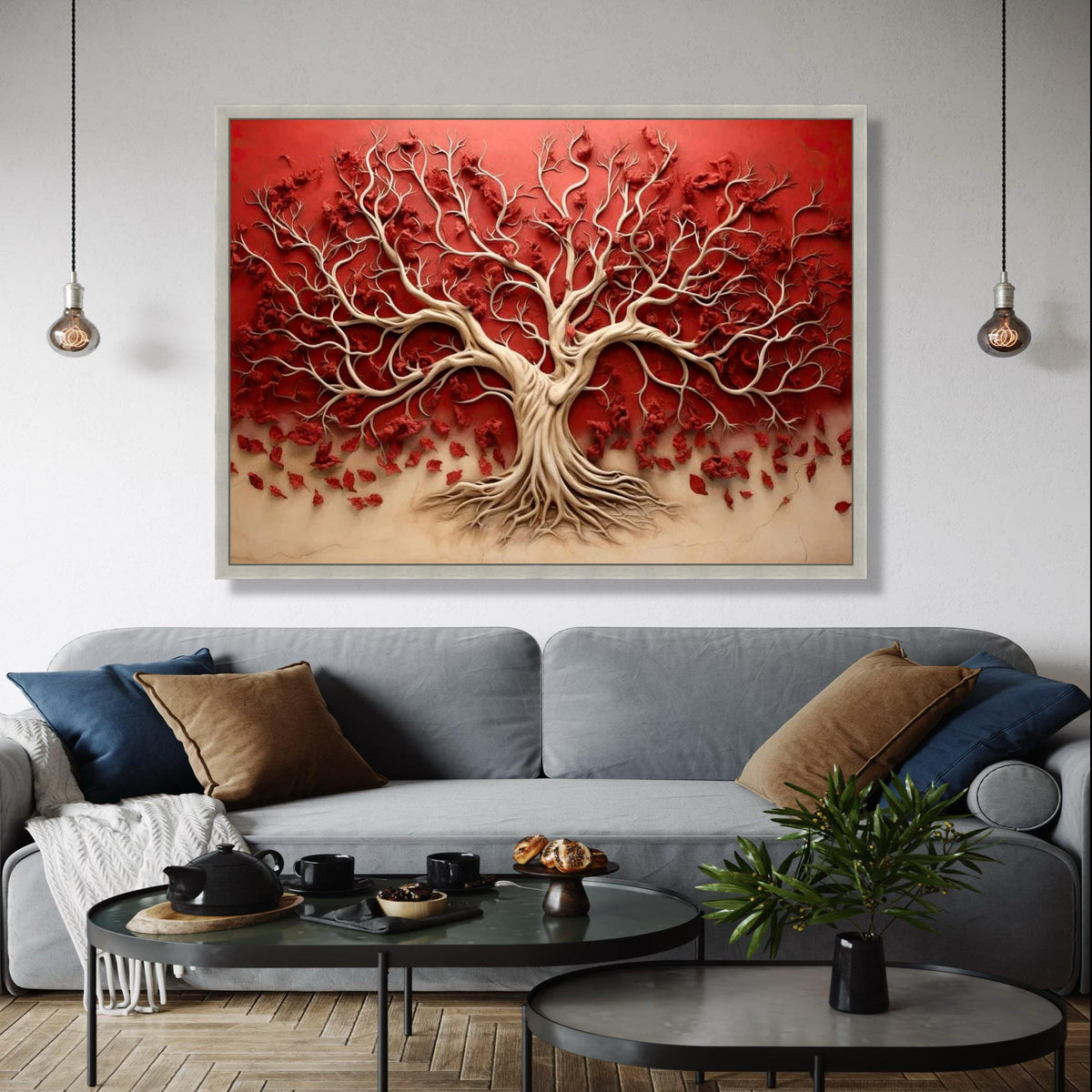Elegant Tree of Life Canvas Wall Art, 3D Nature Design, Red and Beige Home Decor, Modern Abstract Botanical Gift Art, Home Decor, Print