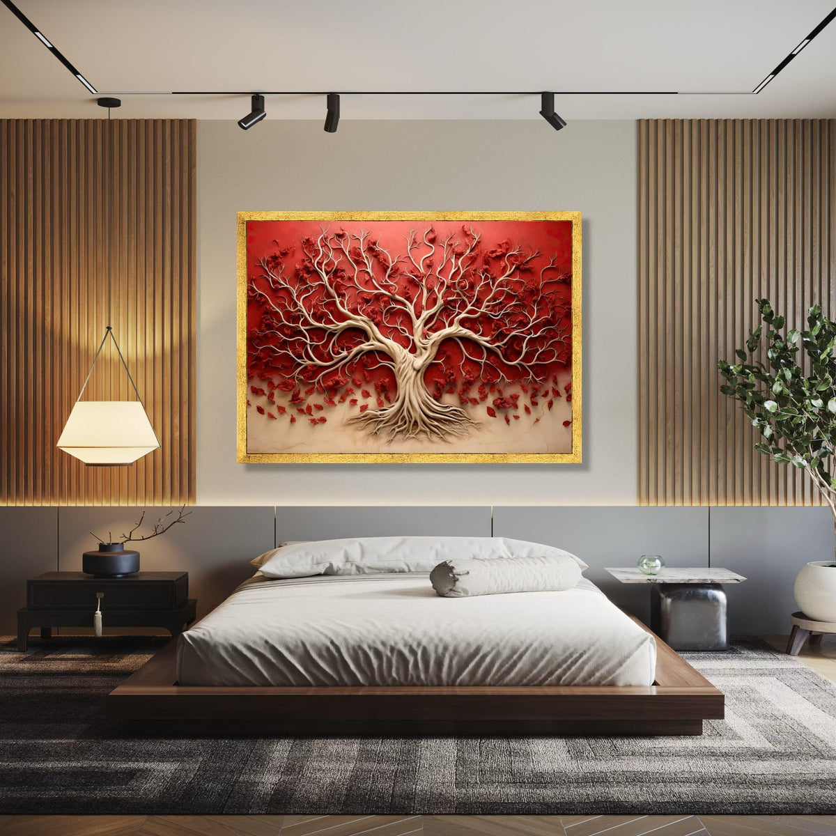 Elegant Tree of Life Canvas Wall Art, 3D Nature Design, Red and Beige Home Decor, Modern Abstract Botanical Gift Art, Home Decor, Print