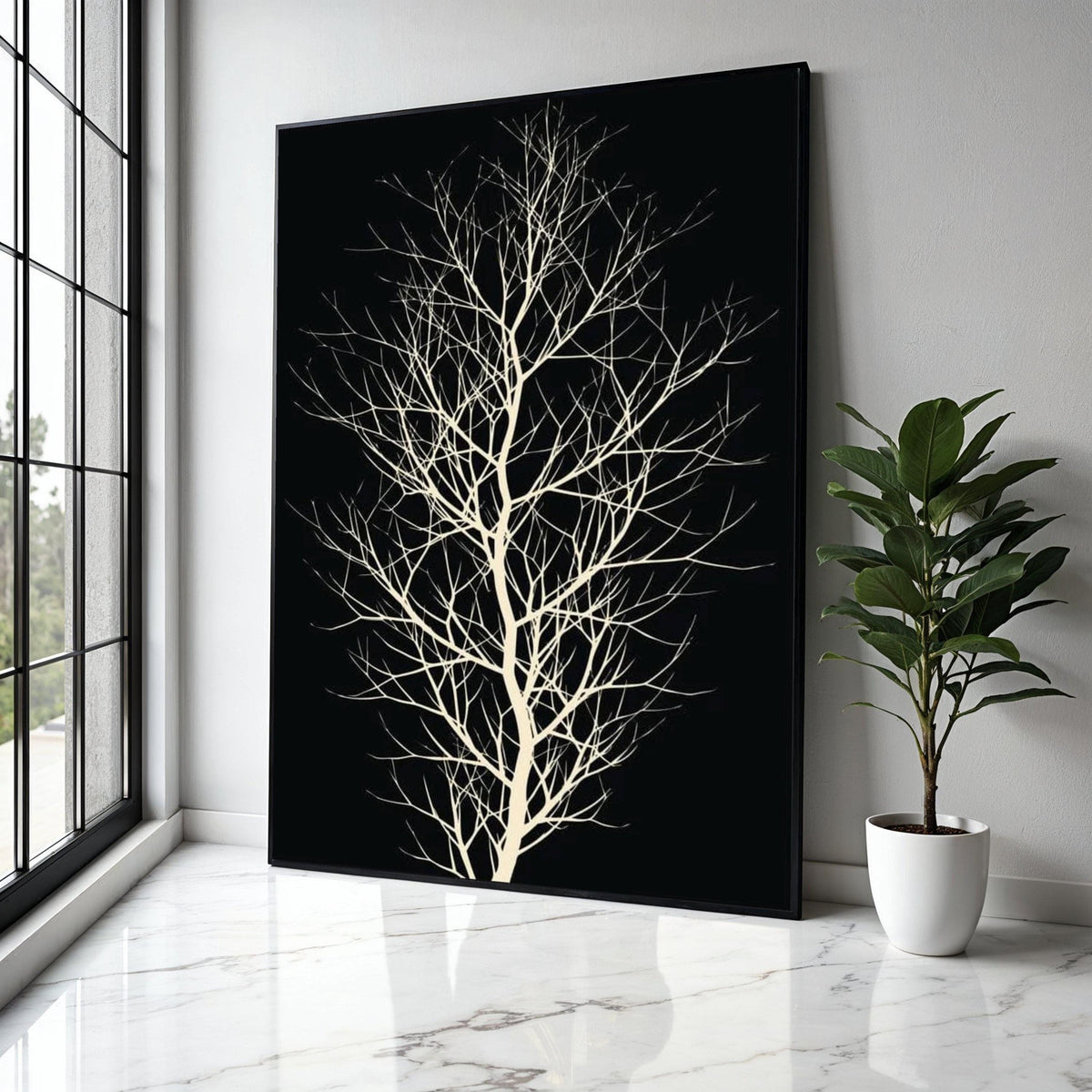 Elegant Bare Tree Silhouette Canvas, Minimalist Black and White Wall Art, Modern Nature Decor, Botanical Branch Gift Art, Home Decor, Print