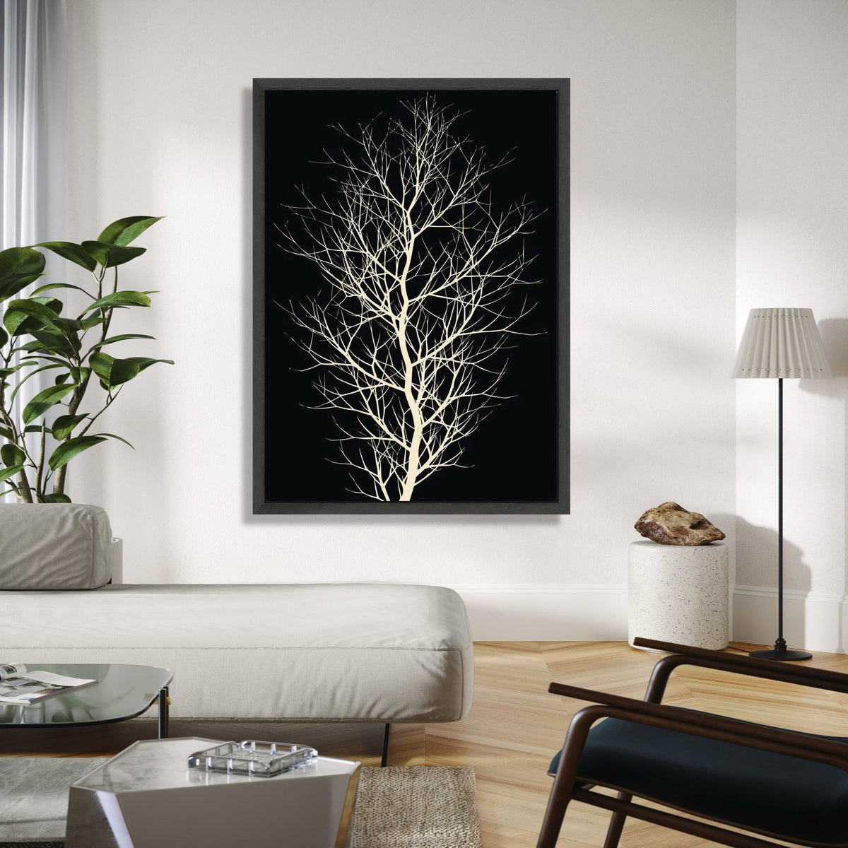 Elegant Bare Tree Silhouette Canvas, Minimalist Black and White Wall Art, Modern Nature Decor, Botanical Branch Gift Art, Home Decor, Print