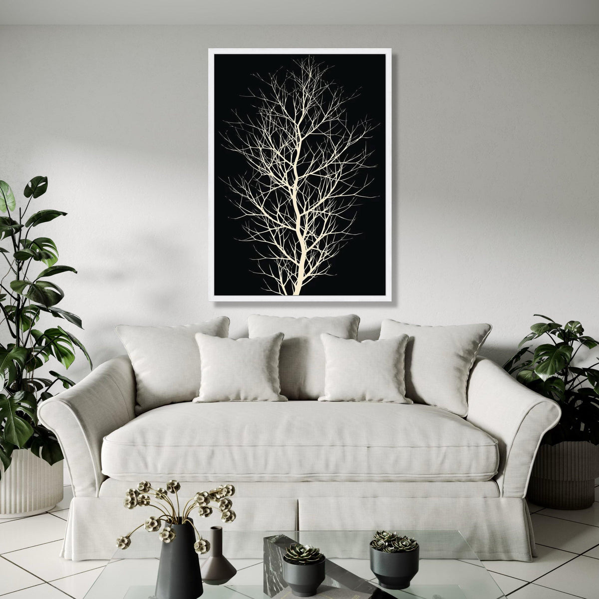 Elegant Bare Tree Silhouette Canvas, Minimalist Black and White Wall Art, Modern Nature Decor, Botanical Branch Gift Art, Home Decor, Print