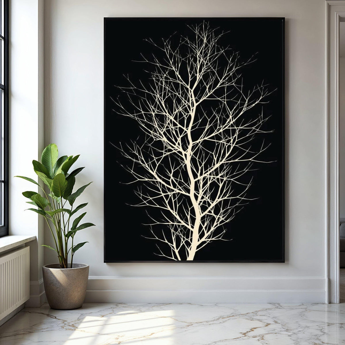 Elegant Bare Tree Silhouette Canvas, Minimalist Black and White Wall Art, Modern Nature Decor, Botanical Branch Gift Art, Home Decor, Print