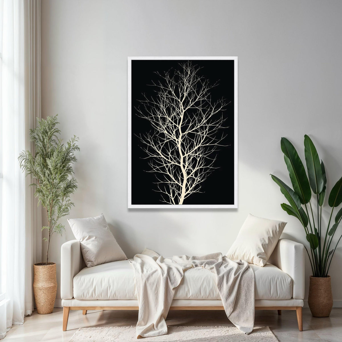 Elegant Bare Tree Silhouette Canvas, Minimalist Black and White Wall Art, Modern Nature Decor, Botanical Branch Gift Art, Home Decor, Print