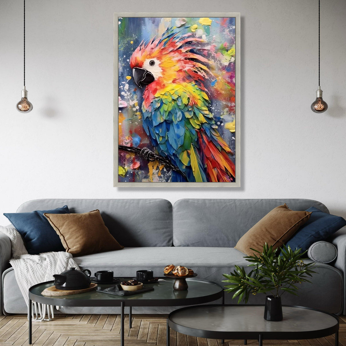 Vibrant Colorful Parrot Canvas, Tropical Bird Wall Art, Abstract Feather Painting, Modern Wildlife Decor, Ready Gift Art, Home Decor, Print