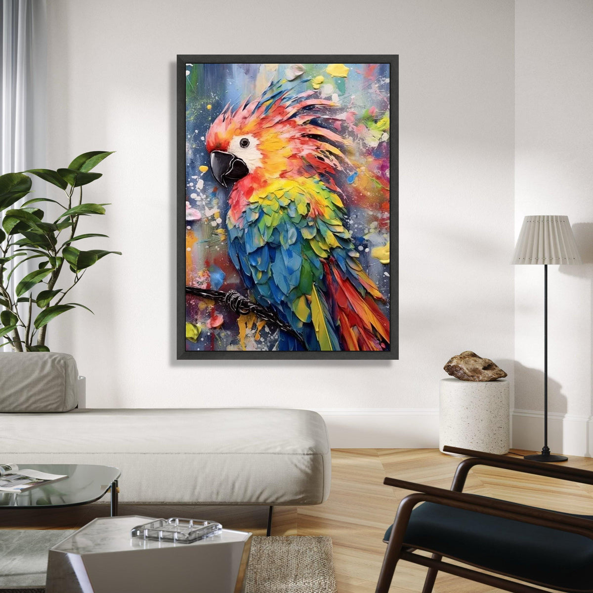 Vibrant Colorful Parrot Canvas, Tropical Bird Wall Art, Abstract Feather Painting, Modern Wildlife Decor, Ready Gift Art, Home Decor, Print