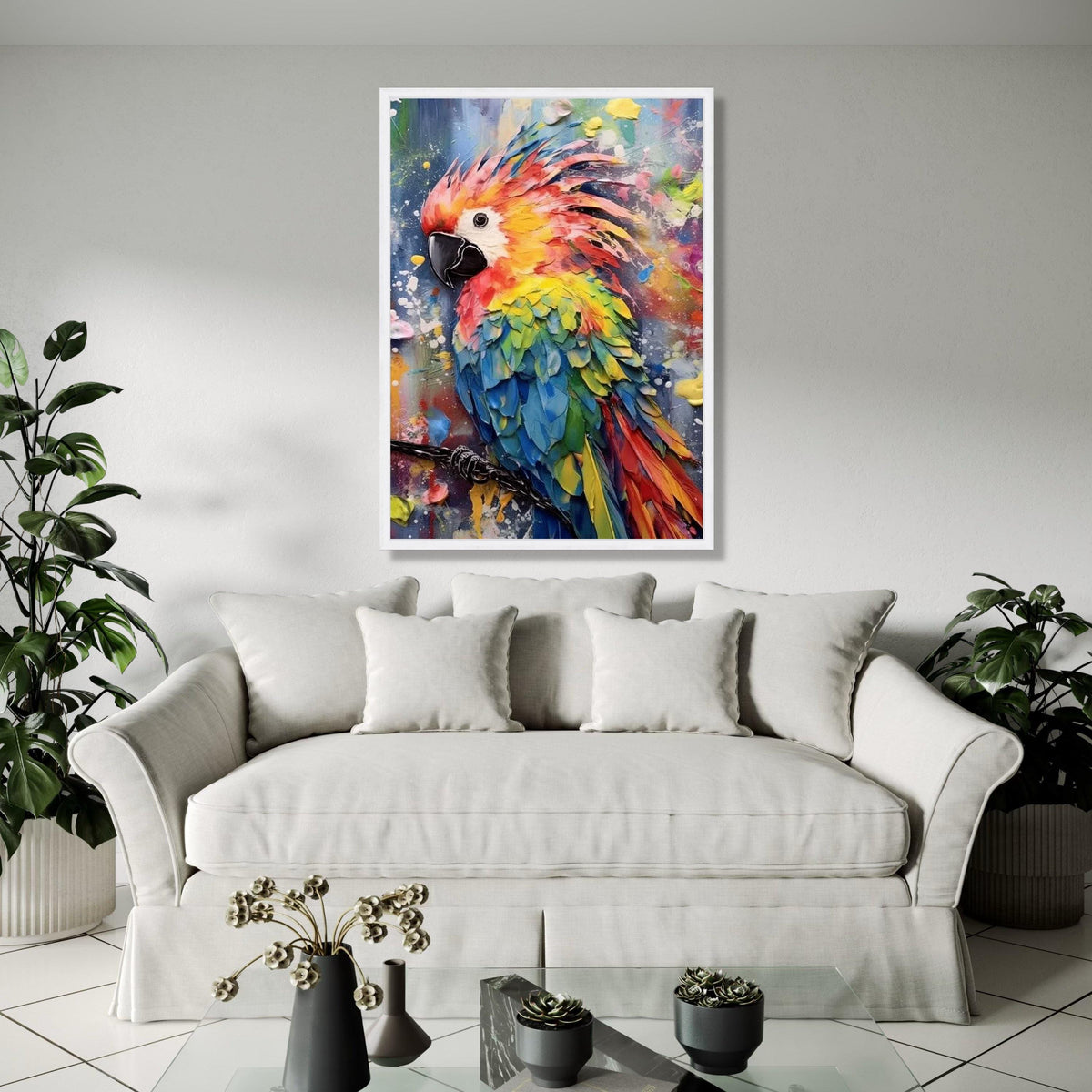 Vibrant Colorful Parrot Canvas, Tropical Bird Wall Art, Abstract Feather Painting, Modern Wildlife Decor, Ready Gift Art, Home Decor, Print