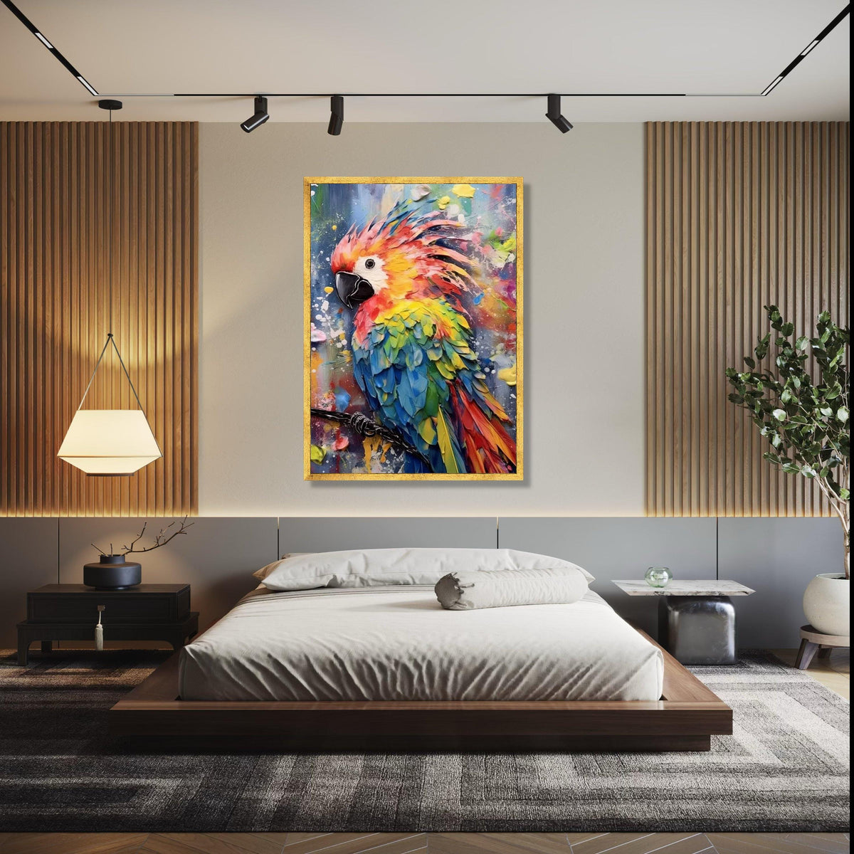 Vibrant Colorful Parrot Canvas, Tropical Bird Wall Art, Abstract Feather Painting, Modern Wildlife Decor, Ready Gift Art, Home Decor, Print