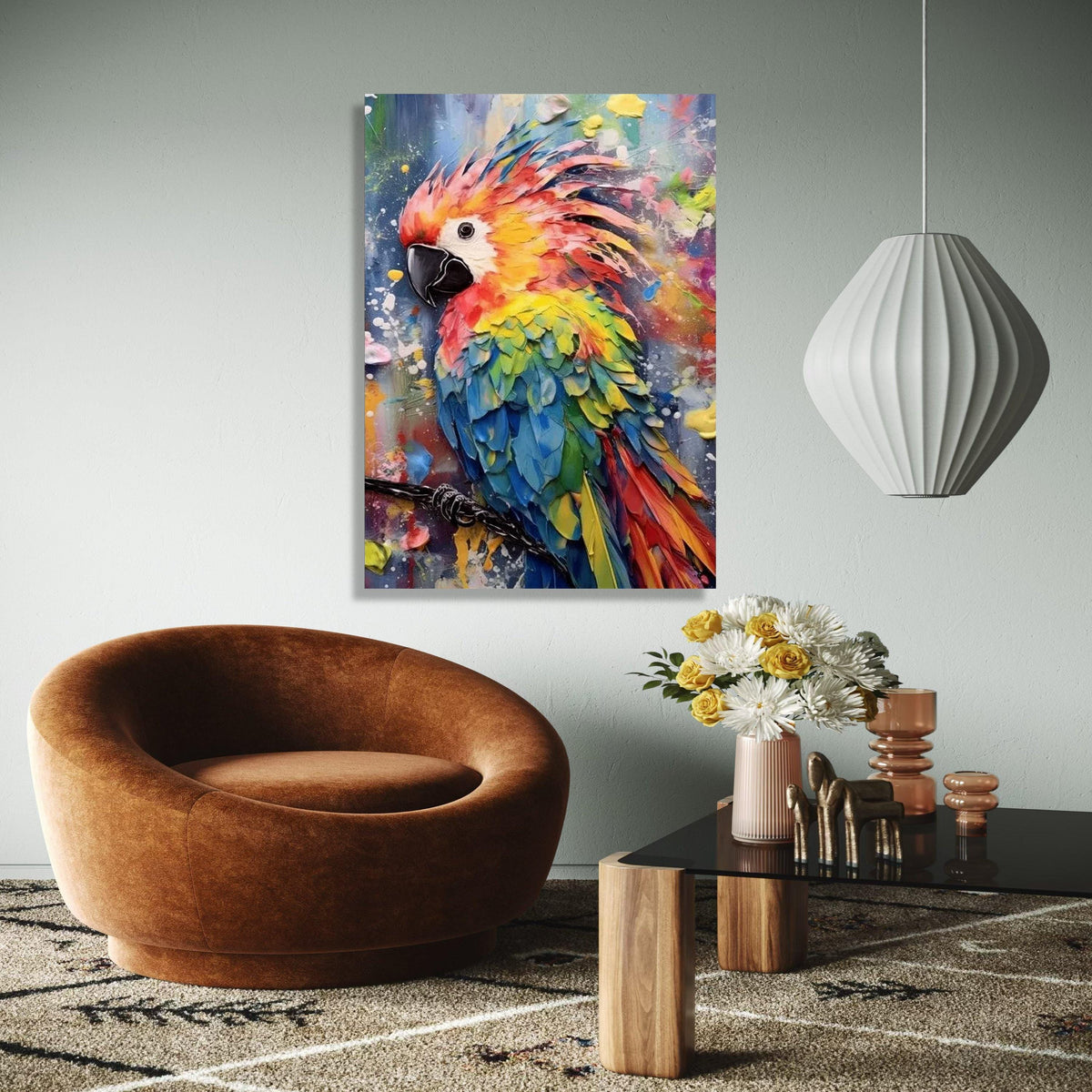 Vibrant Colorful Parrot Canvas, Tropical Bird Wall Art, Abstract Feather Painting, Modern Wildlife Decor, Ready Gift Art, Home Decor, Print