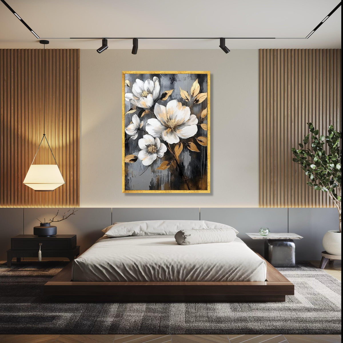 Elegant White Magnolia Flowers Canvas, Gold Leaf Accent Floral Wall Art, Modern Botanical Canvas, Nature Gift Art, Home Decor, Print