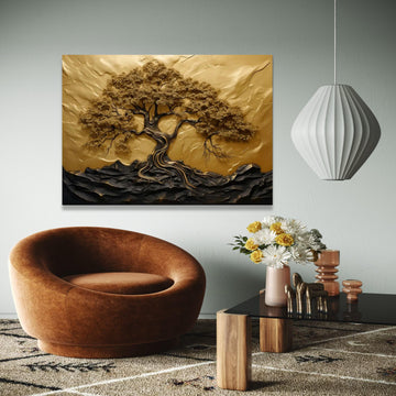 Elegant Tree of Life Canvas Wall Art, Gold and Black Nature Design, Botanical Canvas, Modern Living Room Gift Art, Home Decor, Print