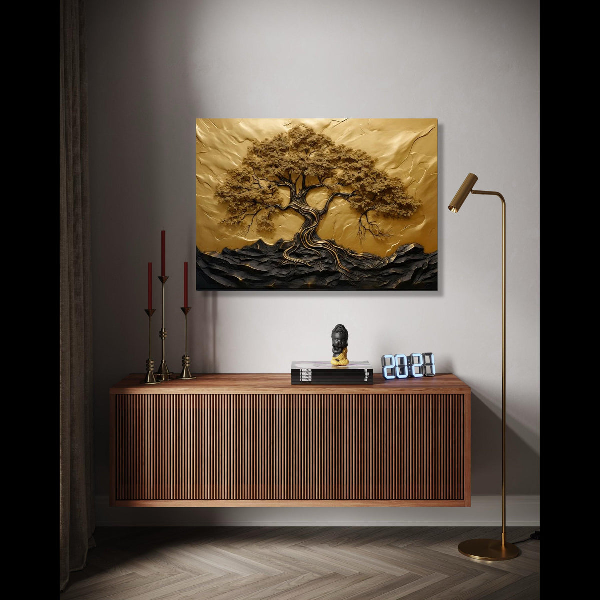 Elegant Tree of Life Canvas Wall Art, Gold and Black Nature Design, Botanical Canvas, Modern Living Room Gift Art, Home Decor, Print