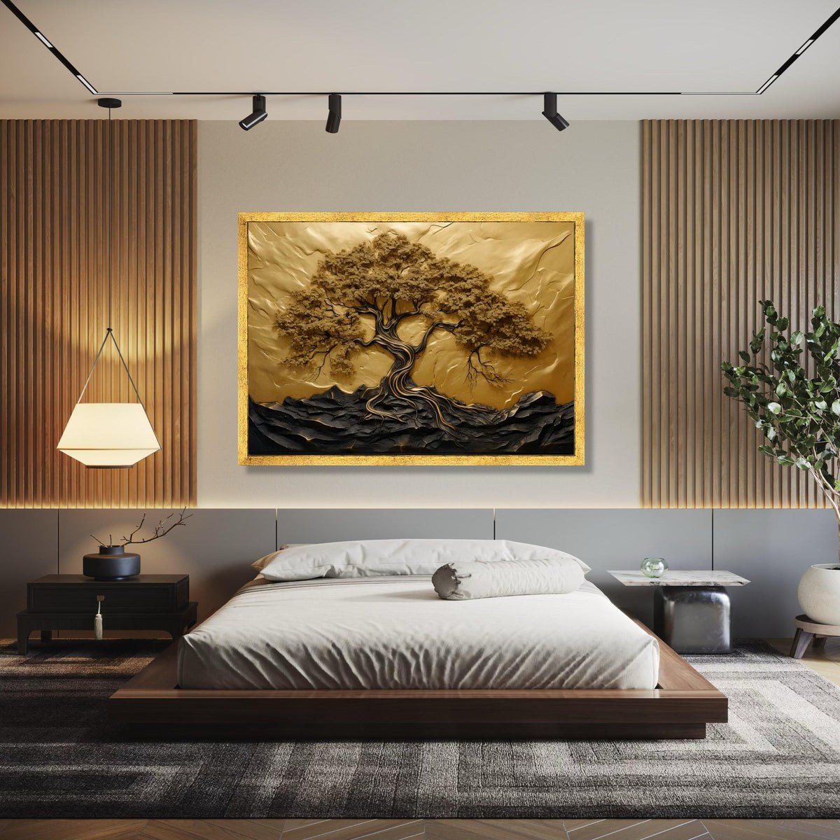 Elegant Tree of Life Canvas Wall Art, Gold and Black Nature Design, Botanical Canvas, Modern Living Room Gift Art, Home Decor, Print
