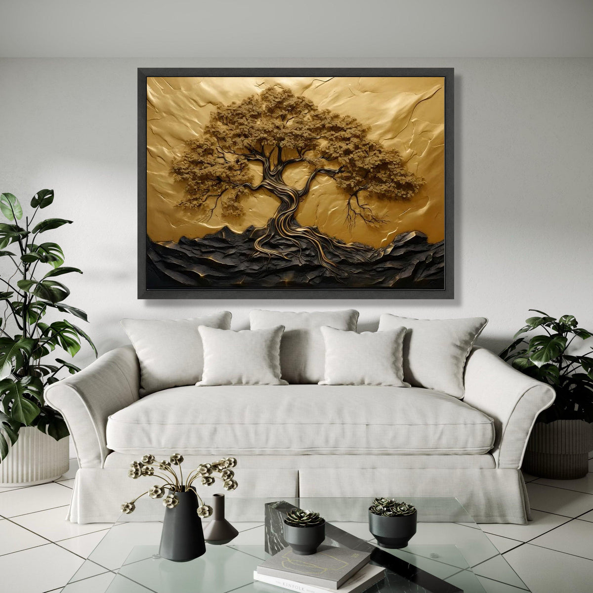 Elegant Tree of Life Canvas Wall Art, Gold and Black Nature Design, Botanical Canvas, Modern Living Room Gift Art, Home Decor, Print